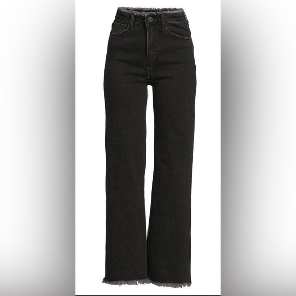 Etienne Marcel Women’s Black High-Waisted Wide Leg Frayed Edge Jeans - Picture 3 of 7